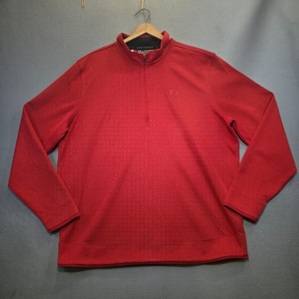 Under Armour Men's Loose Coldgear Red Quarter Zip Sweater Size 2XL